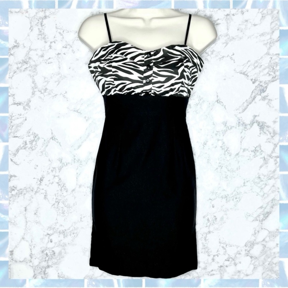 Lipstick 90s Black Zebra Print Form Fitting Mini Dress Juniors Medium